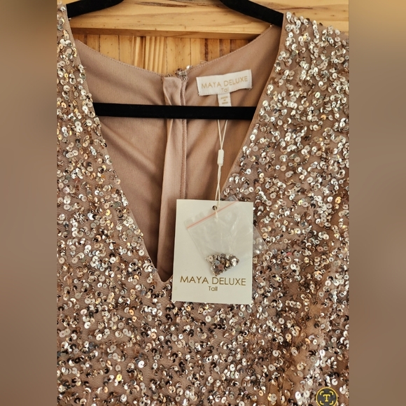 NWT Maya tall bridesmaid dress with sequins, tulle, in taupe blush. Size 10. - Picture 7 of 8